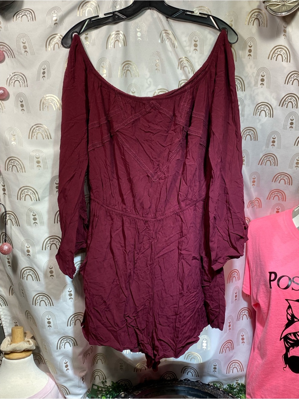 Xhilaration Burgundy Off-Shoulder Romper